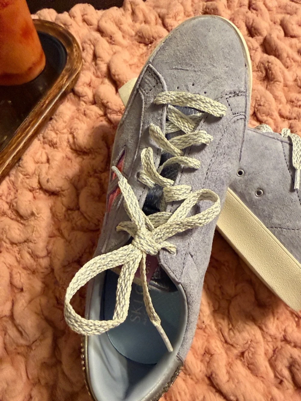 Skechers Lavender Suede Sneakers with Pink Star Accent/New without tag